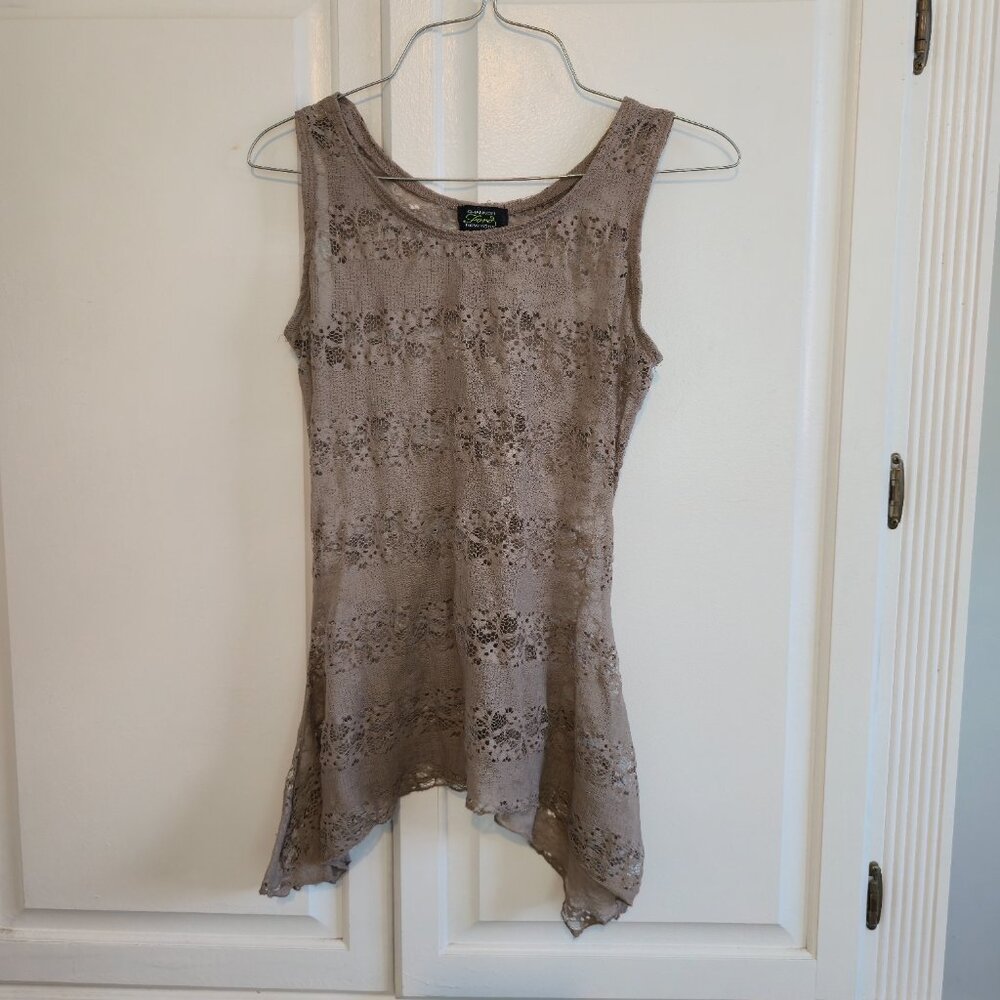 Vintage Shannon Ford New York, Taupe Lace Tank, Size XS